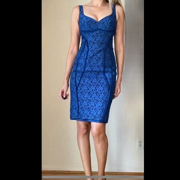 Black Halo | Short Body-Con, Corset, Lace Dress, Cobalt Blue - Size 2 - Picture 1 of 6